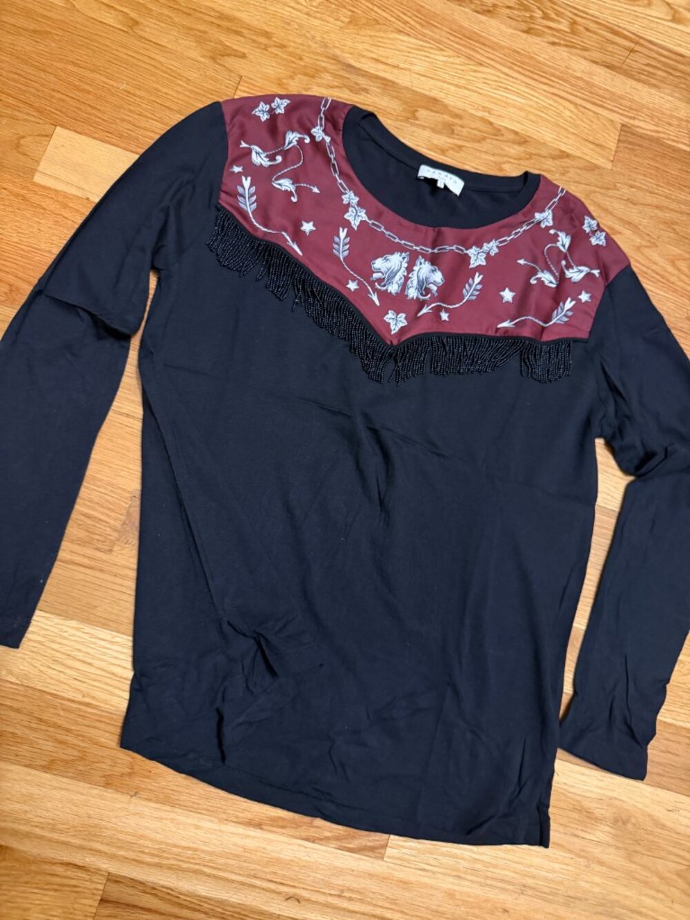 SANDRO Oriana printed fringed Yoke Tee - Picture 6 of 9